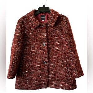 MODE EYE Alpaca Wool Orange Red Tweed Blazer Jacket Coat Women’s Medium Vintage